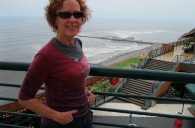 A Quick Dash Through Lima, Peru Kris in the outdoor mall overlooking the Pacific. If you look closely, you can see surfers in the distance. If you look really closely, you can see the most delicious fish in the world somewhere out there waiting to be caught.