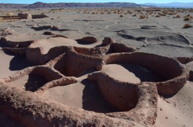 Looking Back and Forward in the Atacama Desert The tops of the walls of the Atacameños' huts. The round spaces were for living; the rectangular ones in between were for corn storage. You can actually see some 2500-year-old dried corn within the sand filled bins.