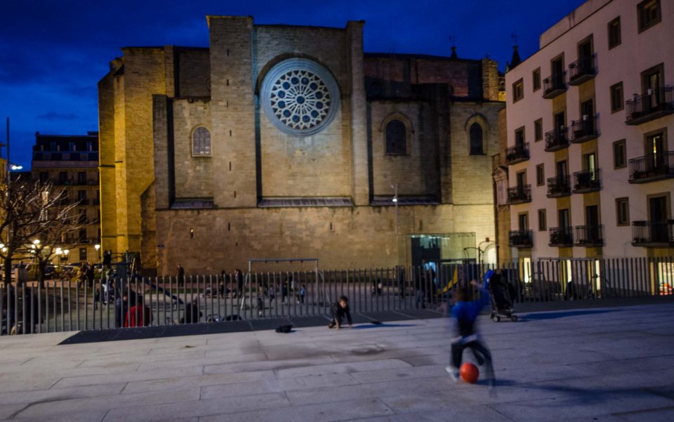kicking soccer ball san sebastian spain
