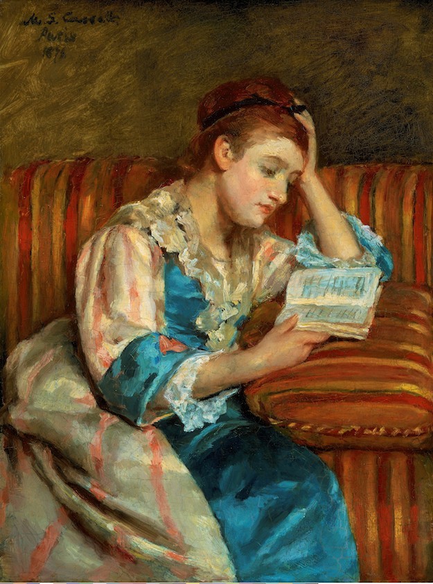 Mary Stevenson Cassatt, Mrs. Duffee Seated on a Striped Sofa, Reading
