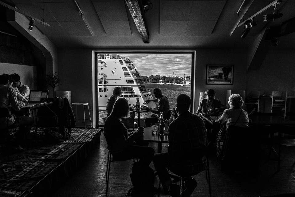 passing cruise ship Stockholm cafeteria Sweden