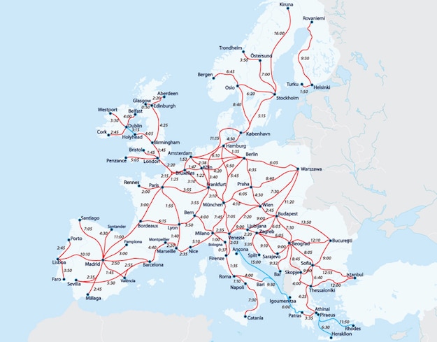 Eurail pass basic railway map