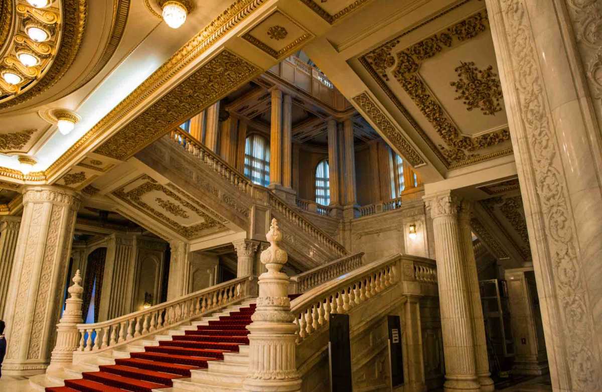 grand stairway parliament palace bucharest romania