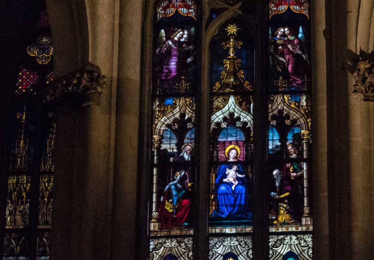 virgin blue window regensburg cathedral