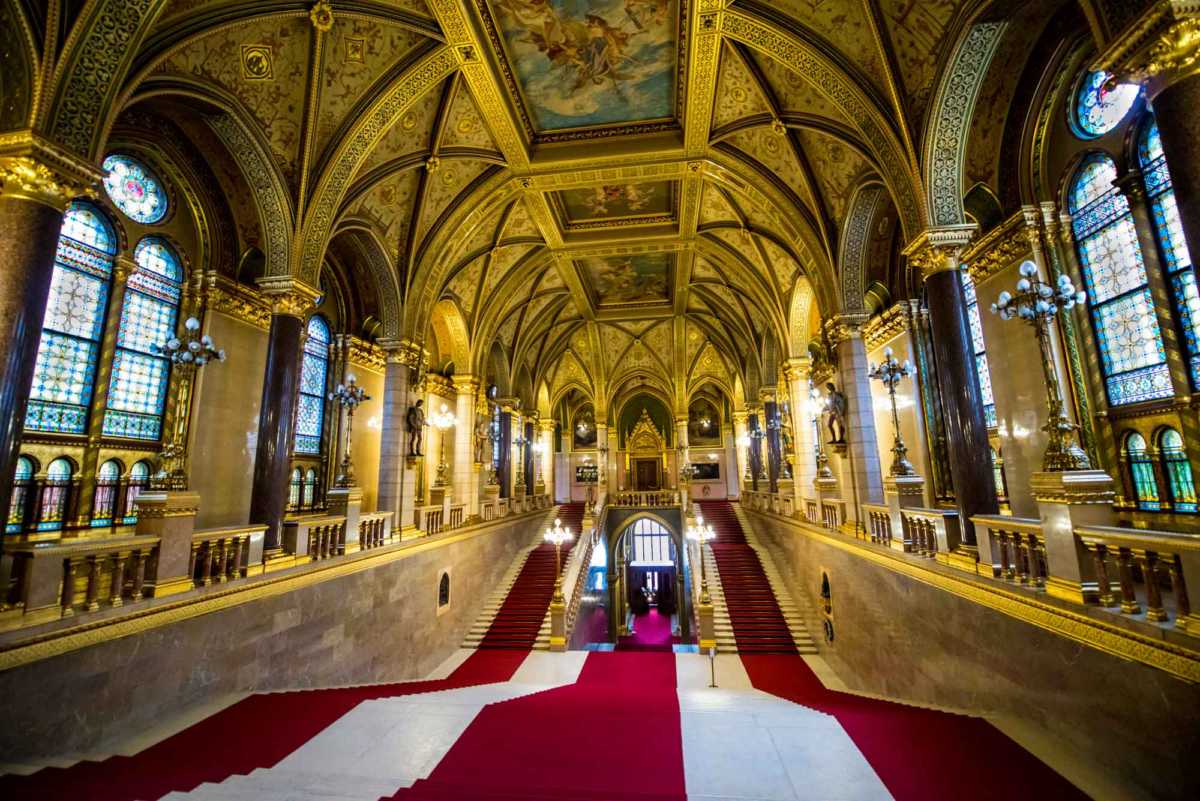 grand staircase Hungarian Parliament Budapest Hungary