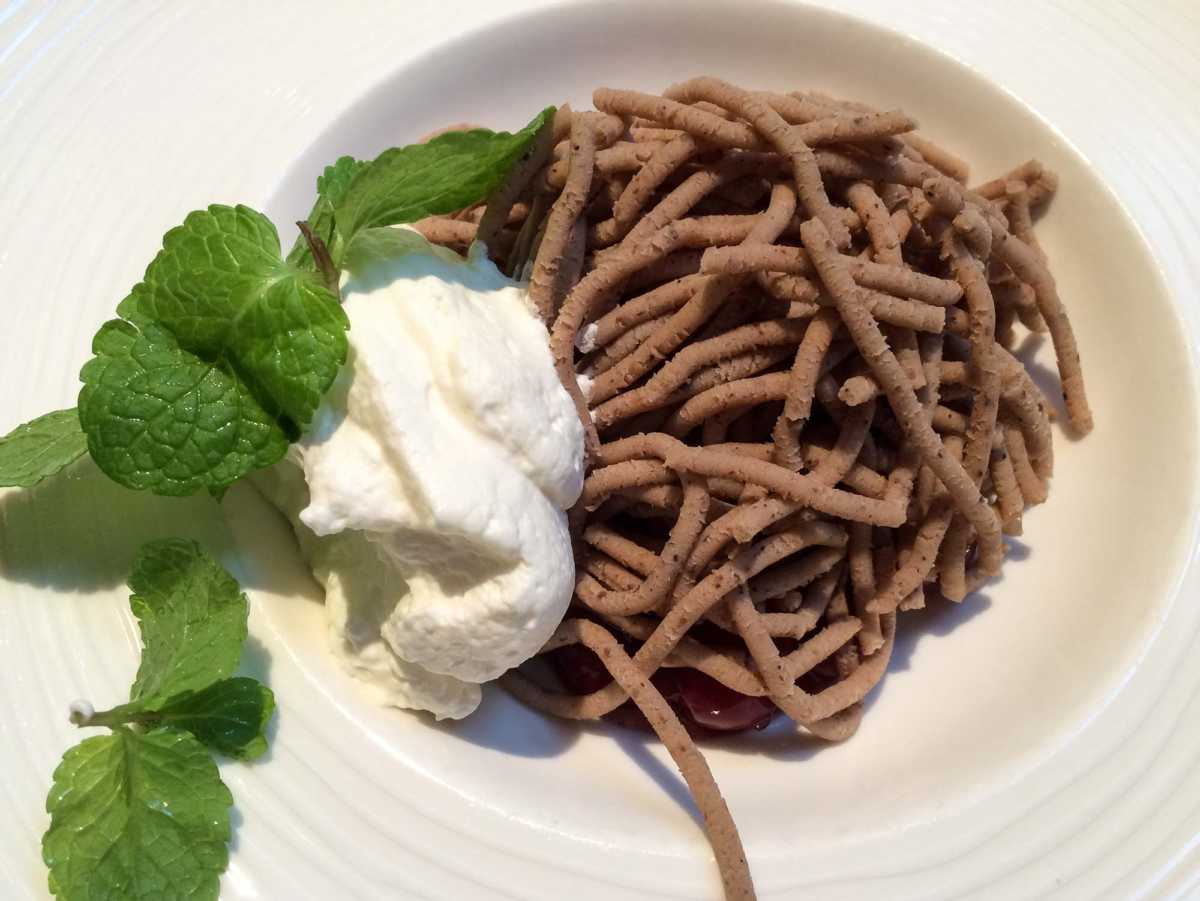 What is this, you ask? Dense chestnut mousse, a national dish popular during the holidays. Yum.