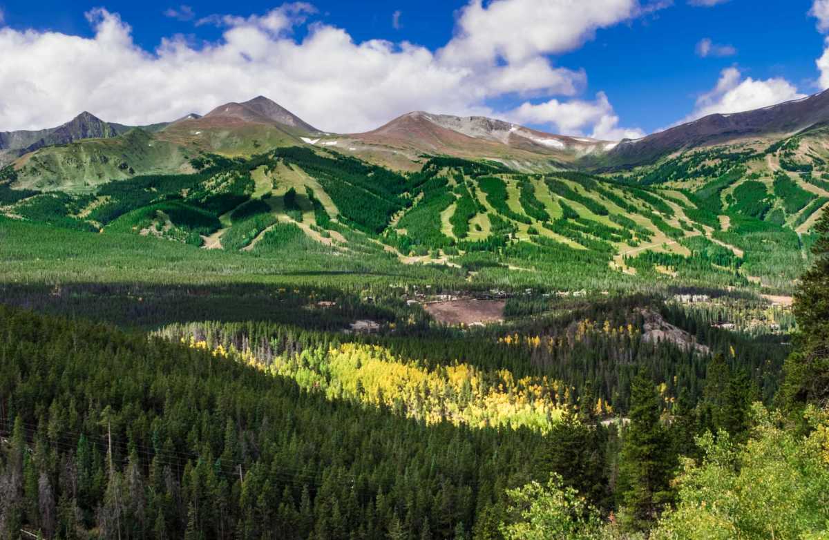 Fall colors and intimations of ski runs to come, shot from Boreas Pass Road, Breckenridge