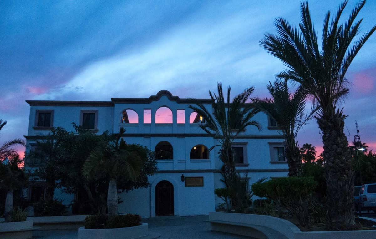 Last light of day over San Jose del Cabo's gallery district and colonial architecture.