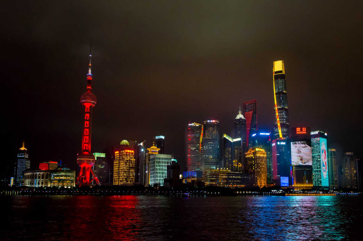 financial district skyline shanghai china