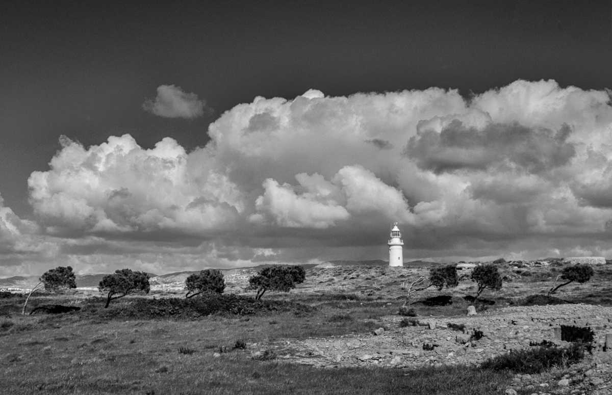 trees wind lighthouse paphos cyprus