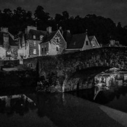 Dinan, France at Night France_Brittany_dinan old city bridge bw