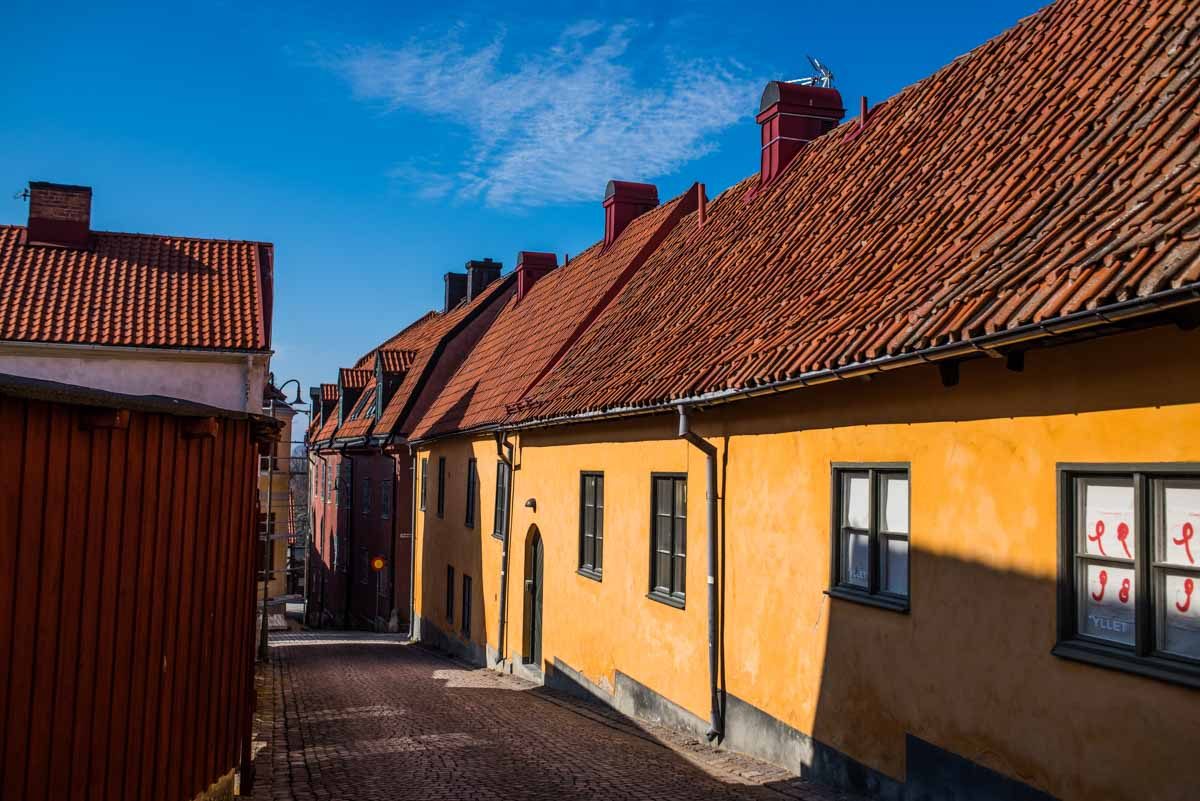 sweden visby street yellow building