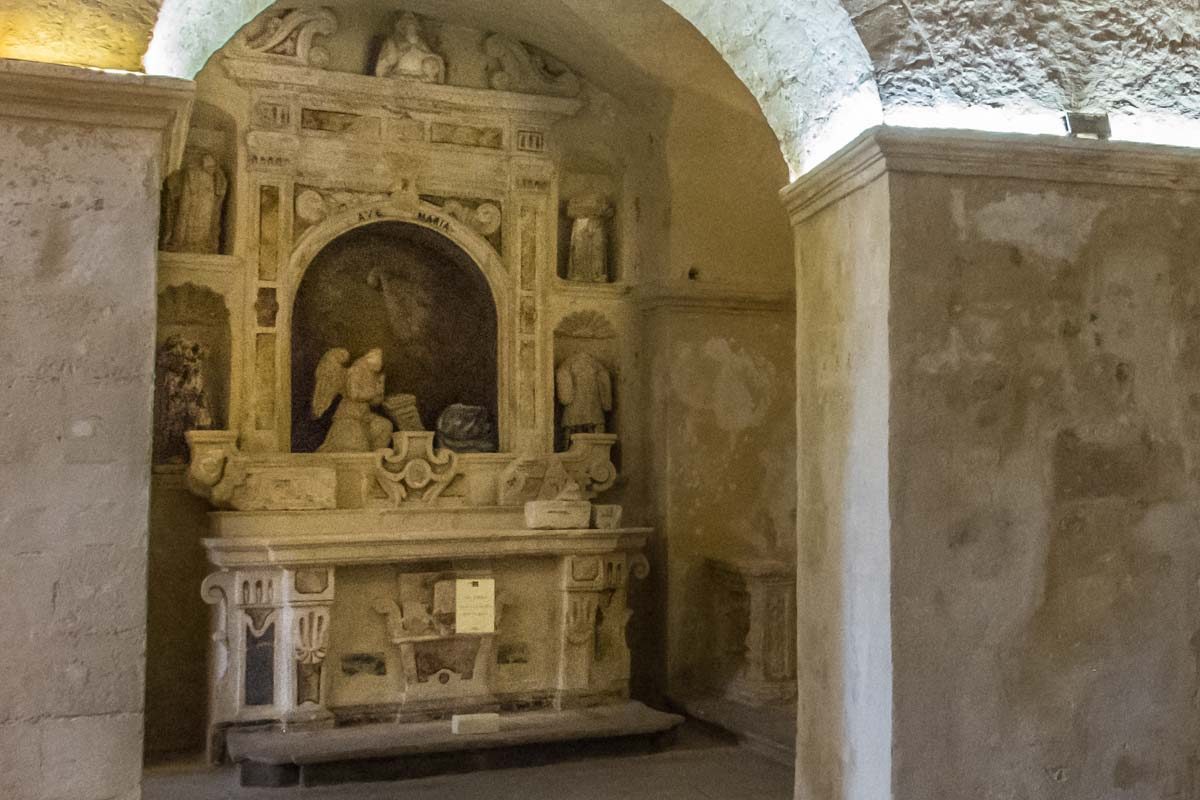 Italy Basilicata Matera san pietro barisano cave church altar annunciation