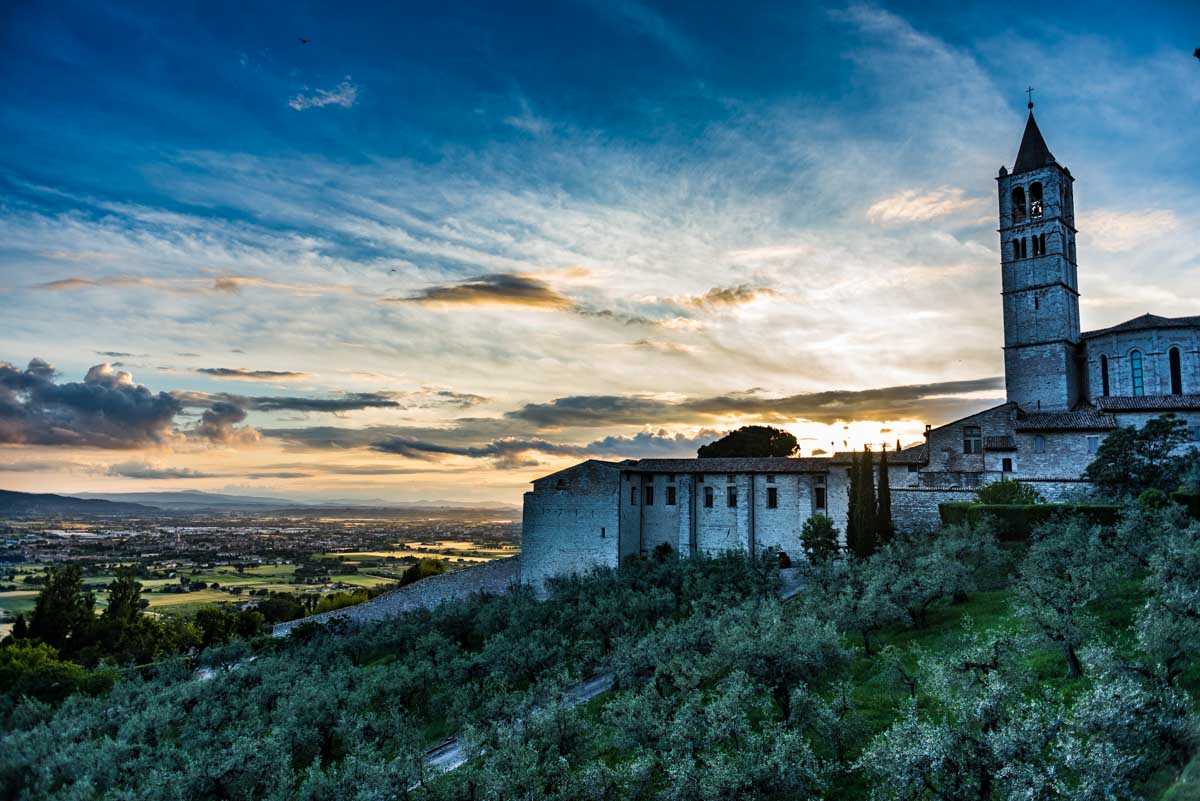 italy assisi santa chiara at sunset