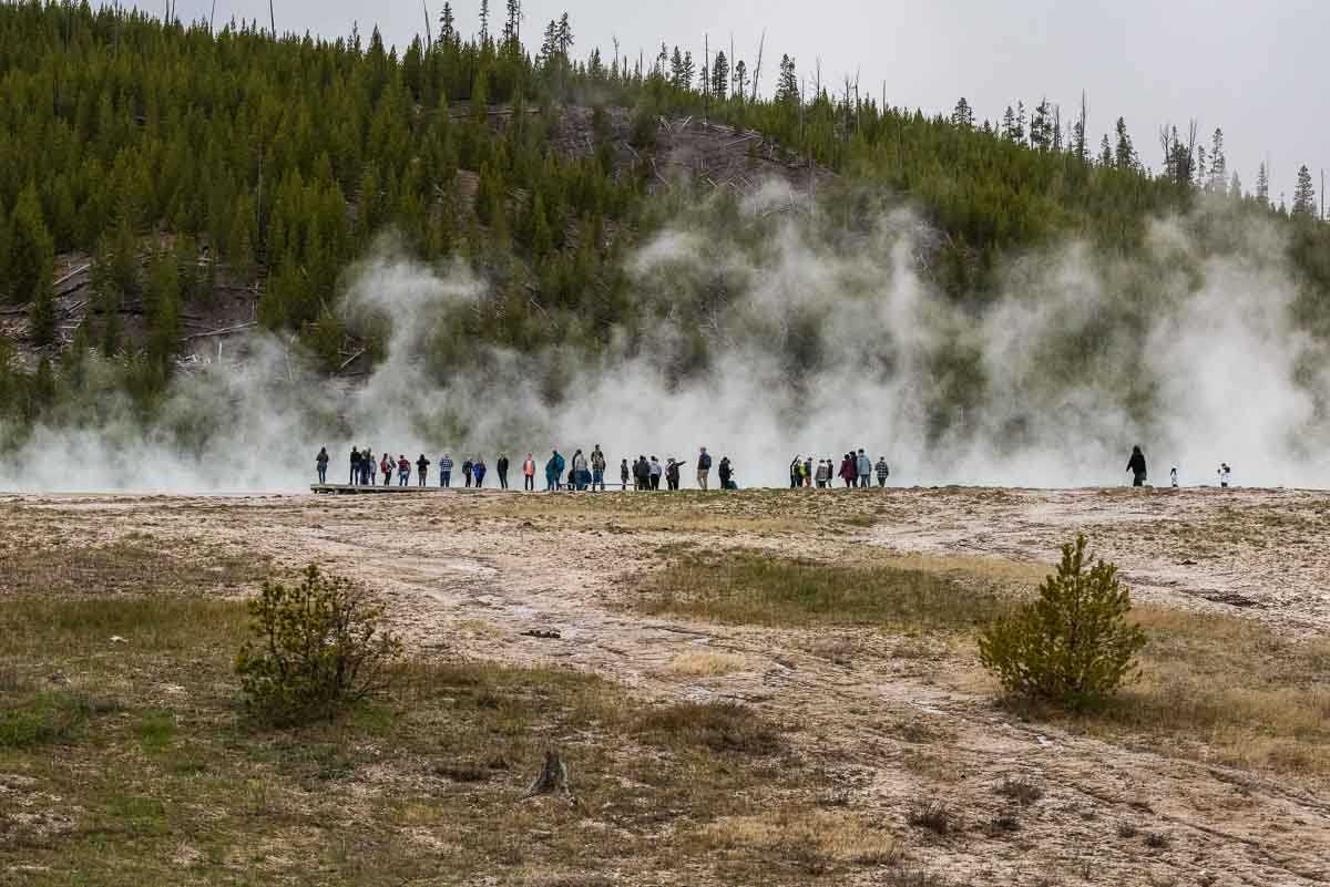 tourists prismatic springs yellowstone