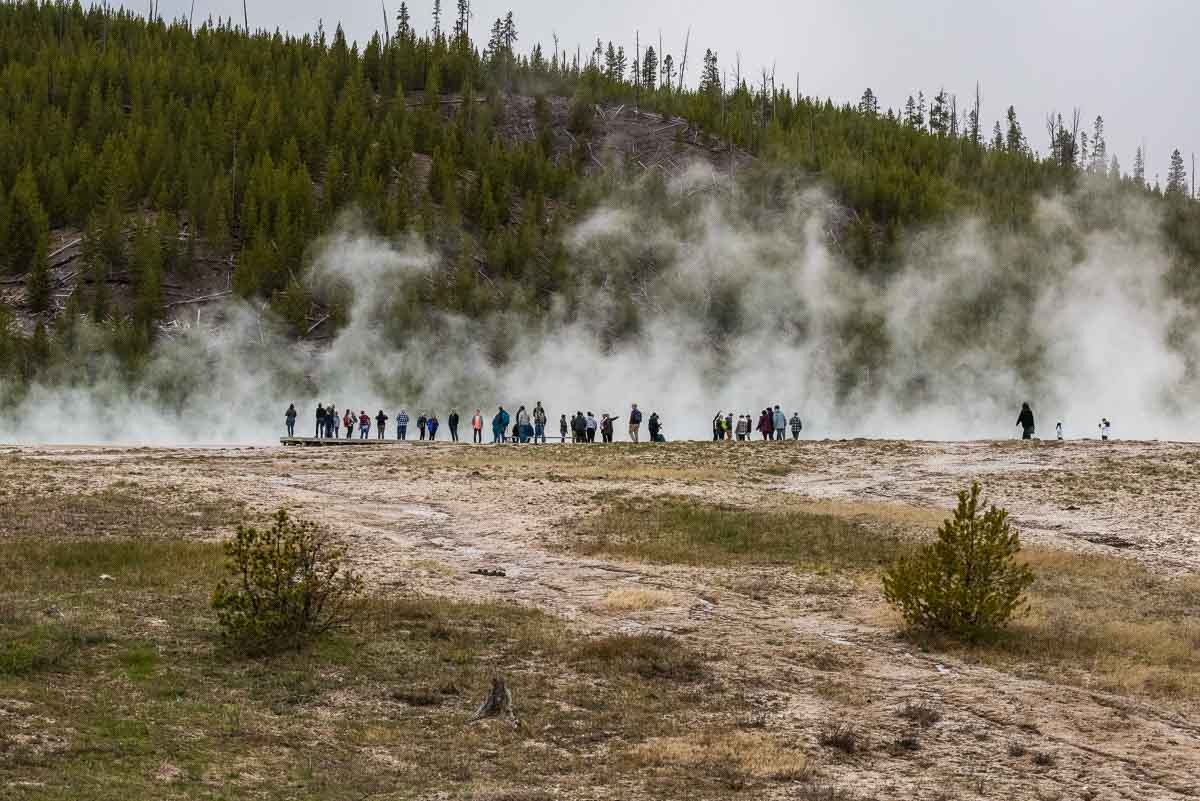 tourists prismatic springs yellowstone