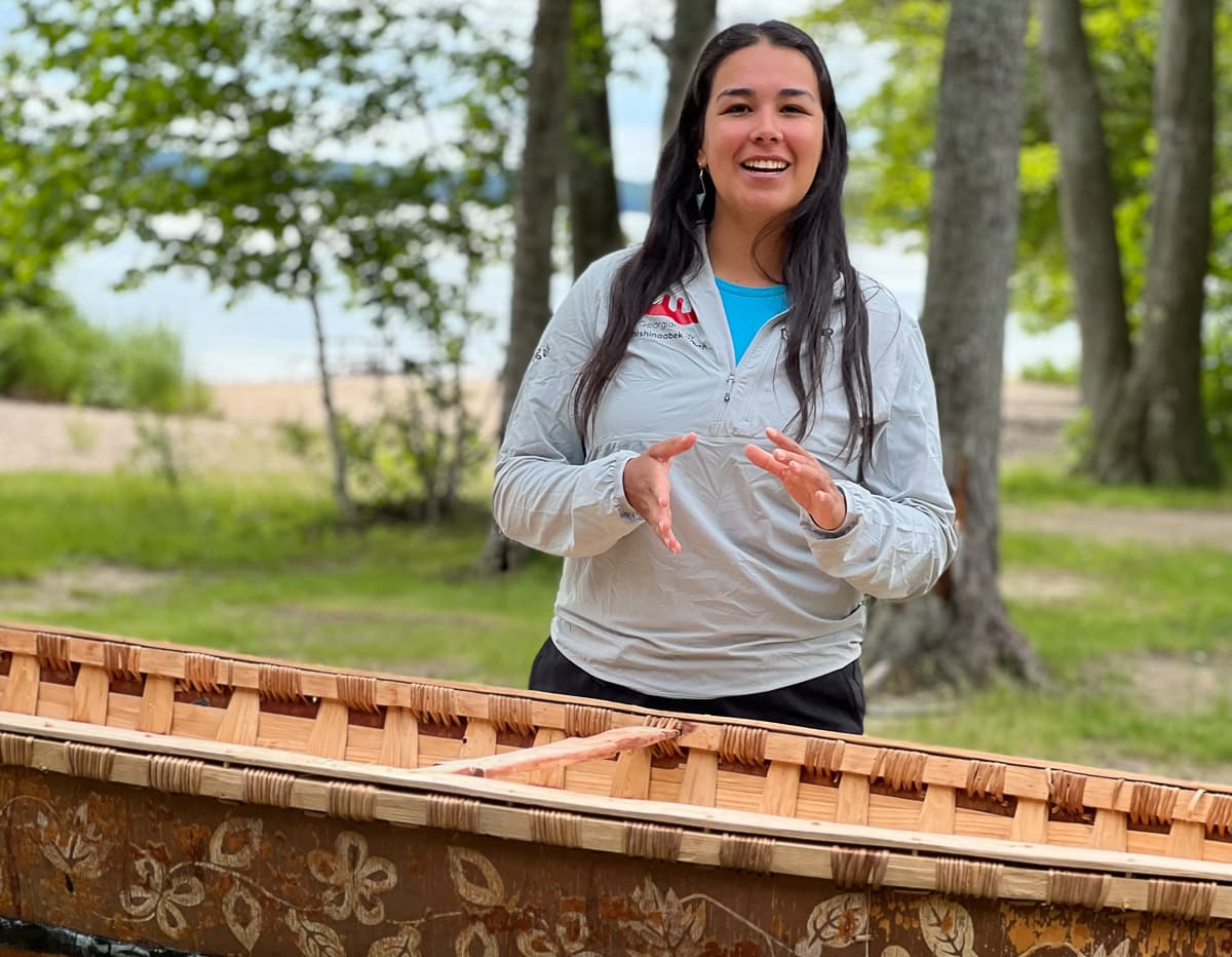 Anishinaabek Youth birch bark canoe Great Lakes