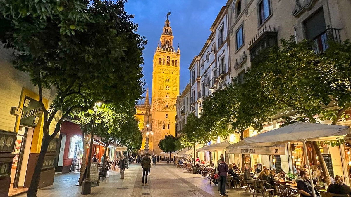 spain seville night street giralda