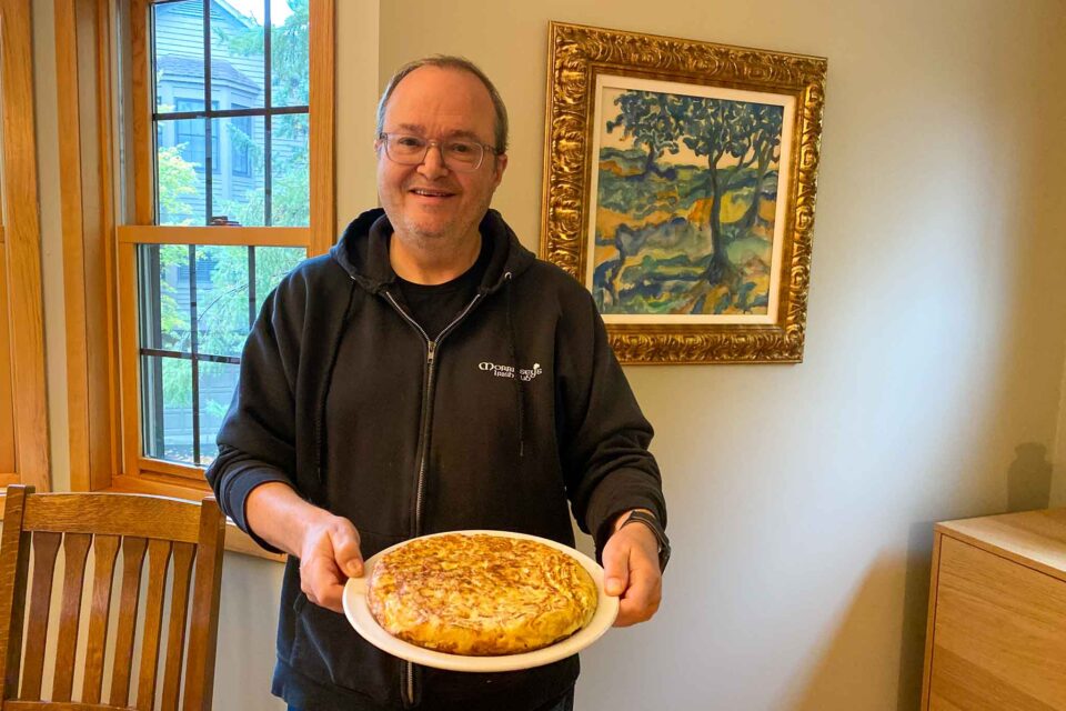 Tortilla Expañola is one of the many Spanish dishes we make at home. Thanks, Tom.