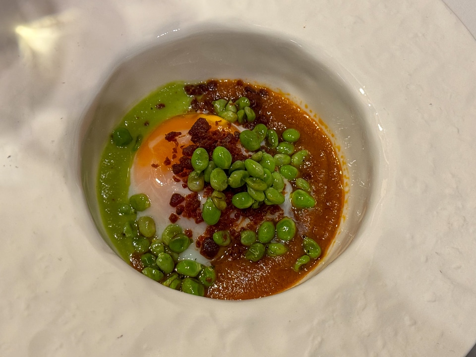 Eggs a la Flamenca with two sauces and amontillado sherry at La Carboná restaurant Jerez de la Frontera