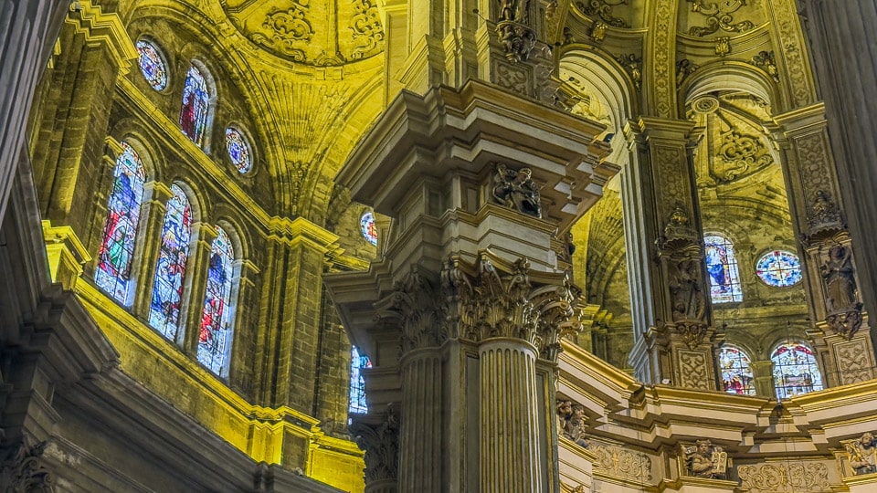 cathedral of Malaga ceiling and stained glass windows