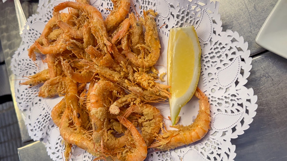 Fresh fried shrimp at Restaurante Romerijo freiería in Puerto de Santa María Cádiz province Andalucía