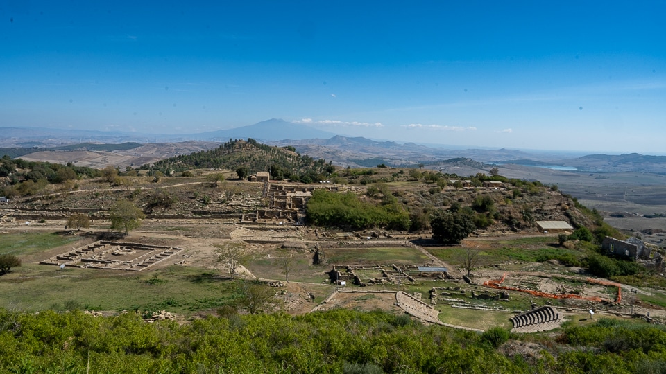 the ancient city of Morgantina sicily seen from ridge above