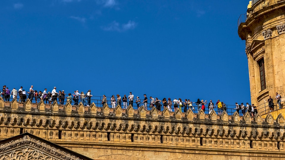 Tourists visiting the roof of the Palermo Cathedral